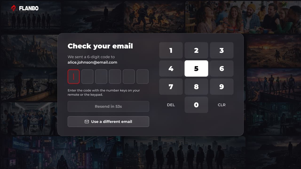The screen to enter the 6-digit email code