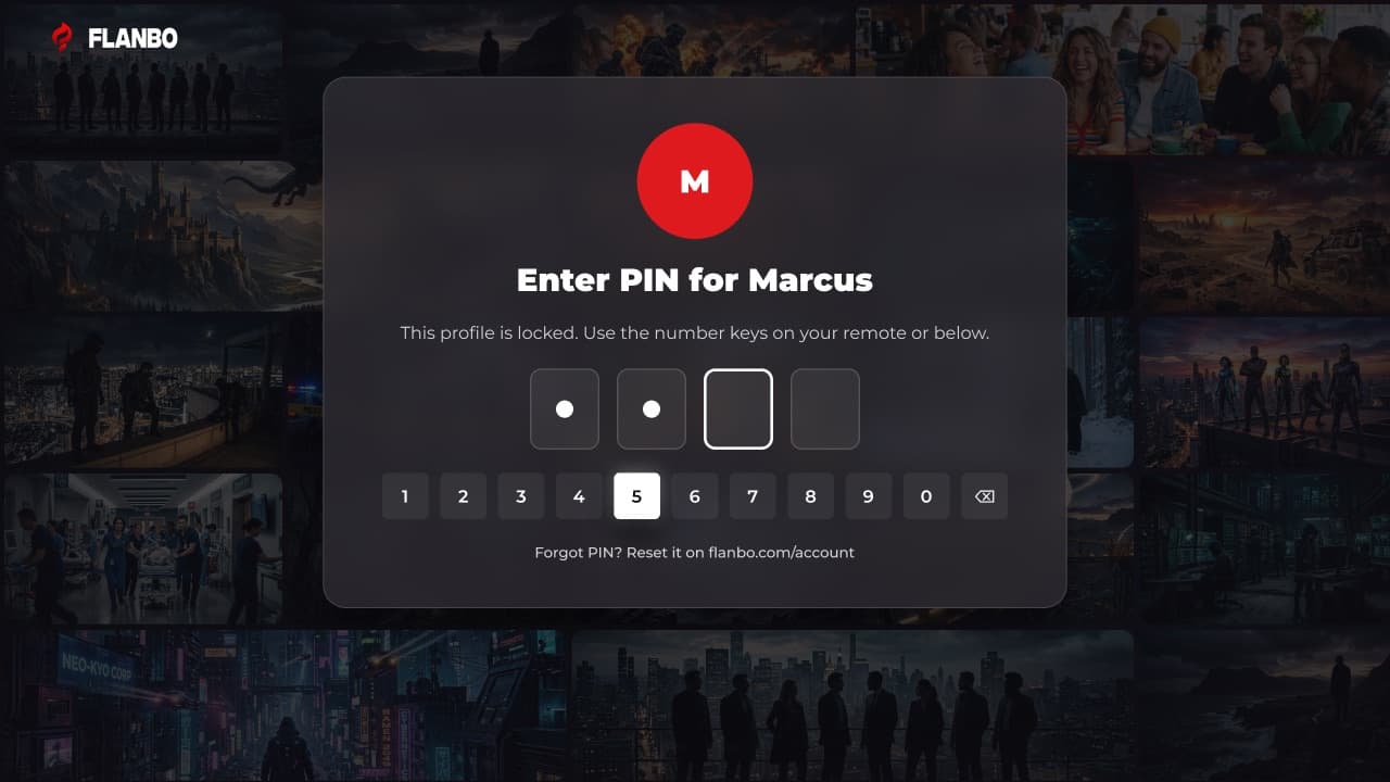 The screen asking for a profile PIN