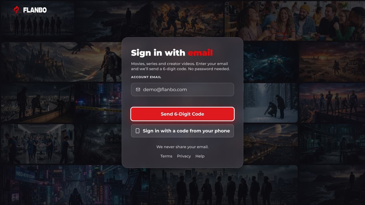 The email sign-in screen