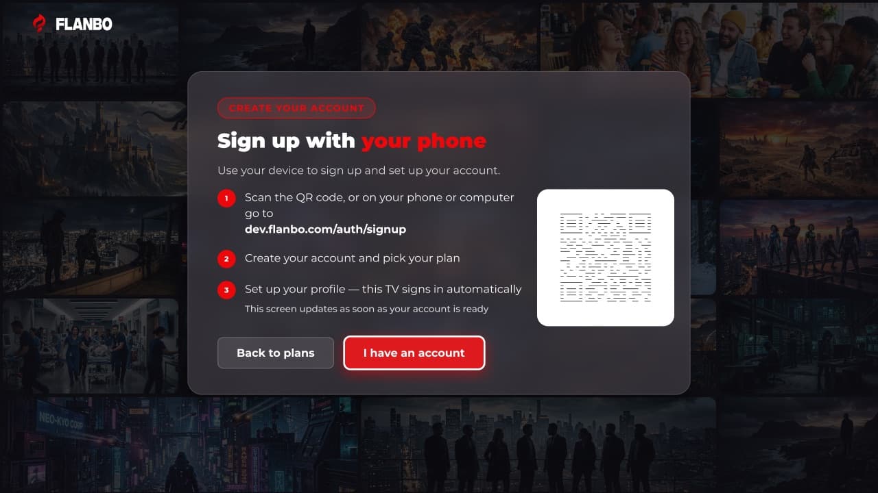 A QR code to sign up to Flanbo from a phone